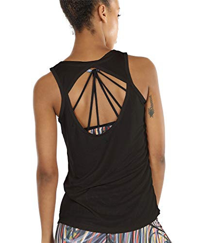 icyzone Damen Yoga Sport Tank Top - Rückenfrei Fitness Shirt Oberteil ärmellos Training Tops (M, Black von icyzone