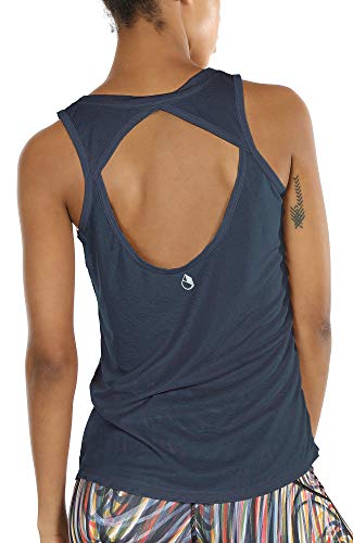 icyzone Damen Yoga Sport Tank Top - Rückenfrei Fitness Shirt Oberteil ärmellos Training Tops (S, Navy von icyzone