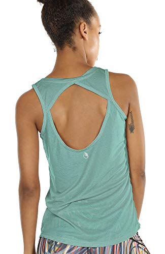 icyzone Damen Yoga Sport Tank Top - Rückenfrei Fitness Shirt Oberteil ärmellos Training Tops (XL, Agate Green von icyzone