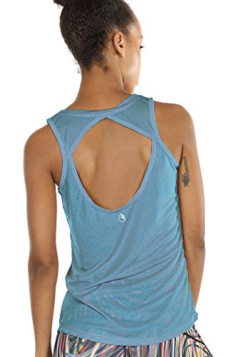 icyzone Damen Yoga Sport Tank Top - Rückenfrei Fitness Shirt Oberteil ärmellos Training Tops (XL, Blue von icyzone