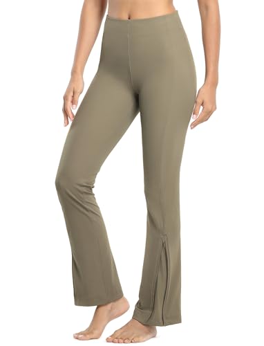icyzone Damen Yogahose Gerippt Bootcut Jogginghose Sporthose Hohe Taille Flare Hose Yoga Pants (XL, Grün) von icyzone