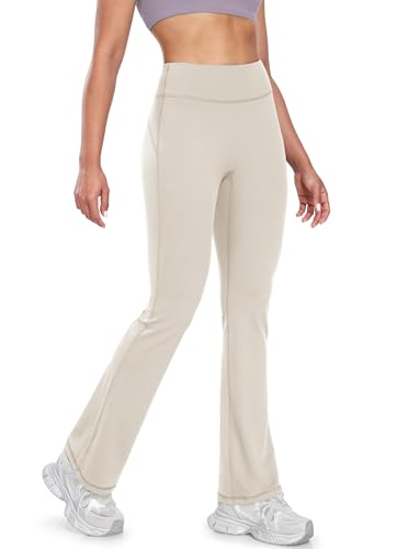 icyzone Damen Yogahose Schlaghose Hohe Taille Flared Leggings Bootcut Elastische Freizeit Sport Hosen (S, Bone) von icyzone