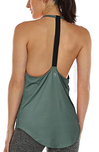 icyzone Damen Fitness Sport Tank Top Ärmelloses Sport Oberteil Yoga Gym Shirt (M, Smoke Pine) von icyzone