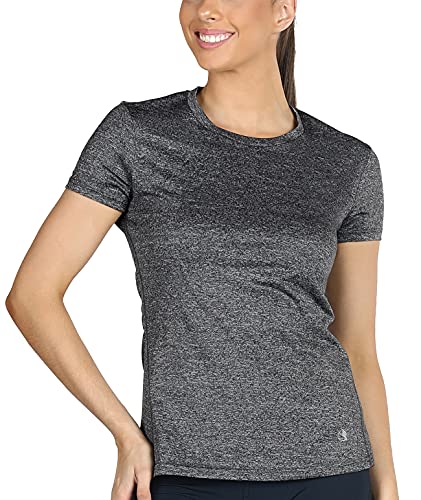 icyzone Sport T-Shirt Damen Kurzarm Laufshirt - Atmungsaktive Fitness Gym Shirt Schnell Trockened Funktionsshirt (L, Dunkelgrau) von icyzone