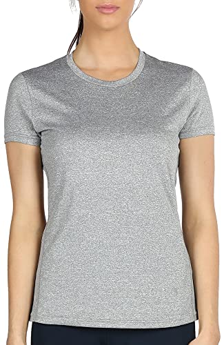 icyzone Sport T-Shirt Damen Kurzarm Laufshirt - Atmungsaktive Fitness Gym Shirt Schnell Trockened Funktionsshirt (L, Grau) von icyzone