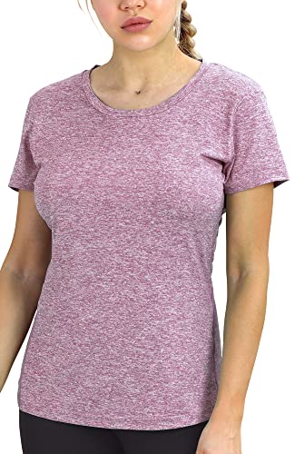 icyzone Sport T-Shirt Damen Kurzarm Laufshirt - Atmungsaktive Fitness Gym Shirt Schnell Trockened Funktionsshirt (L, Lavender) von icyzone