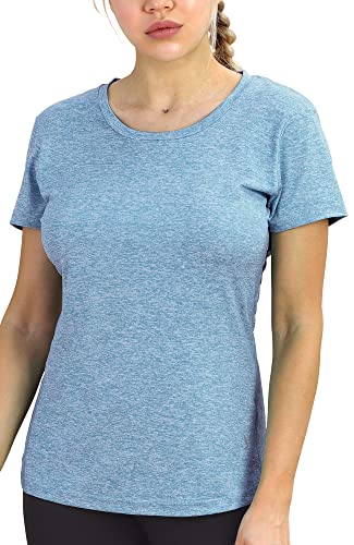 icyzone Sport T-Shirt Damen Kurzarm Laufshirt - Atmungsaktive Fitness Gym Shirt Schnell Trockened Funktionsshirt (S, Blau) von icyzone