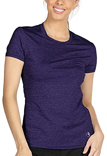 icyzone Sport T-Shirt Damen Kurzarm Laufshirt - Atmungsaktive Fitness Gym Shirt Schnell Trockened Funktionsshirt (XL, Lila) von icyzone