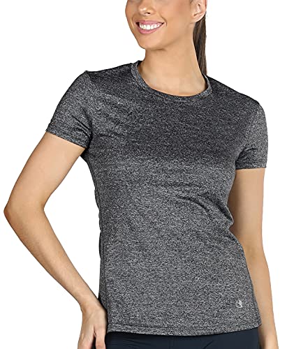 icyzone Sport T-Shirt Damen Kurzarm Laufshirt - Atmungsaktive Fitness Gym Shirt Schnell Trockened Funktionsshirt (XXL, Dunkelgrau) von icyzone