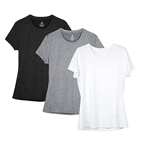 icyzone Sport T-Shirt Damen Kurzarm Laufshirt - Atmungsaktive Fitness Gym Shirt Sport Oberteile, 3er Pack (L, Black/Gray/White) von icyzone