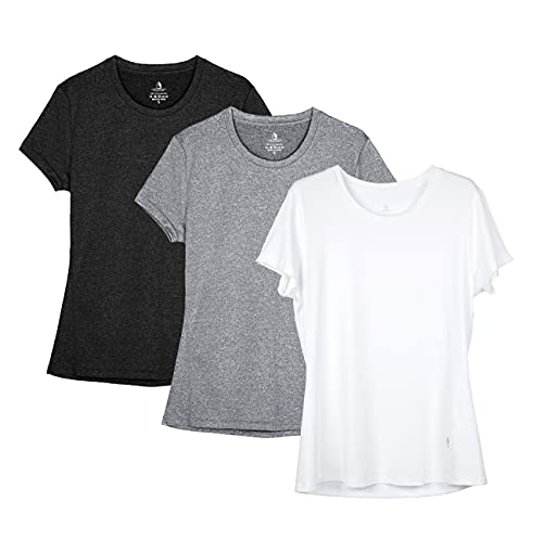 icyzone Sport T-Shirt Damen Kurzarm Laufshirt - Atmungsaktive Fitness Gym Shirt Sport Oberteile, 3er Pack (M, Black/Gray/White) von icyzone