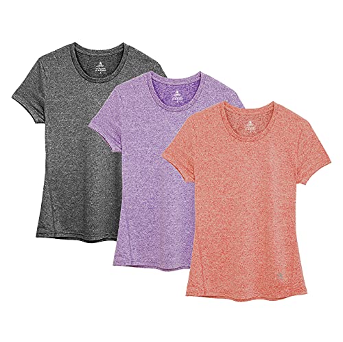 icyzone Sport T-Shirt Damen Kurzarm Laufshirt - Atmungsaktive Fitness Gym Shirt Sport Oberteile, 3er Pack (XL, Charcoal/Lavender/Peach) von icyzone