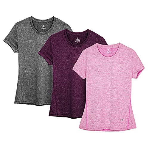 icyzone Sport T-Shirt Damen Kurzarm Laufshirt - Atmungsaktive Fitness Gym Shirt Sport Oberteile, 3er Pack (XXL, Charcoal/Red Bud/Pink) von icyzone