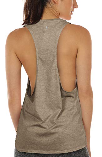 icyzone Sport Tank Top Damen Locker - Yoga Fitness Shirt atmungsaktive Sport Tops (M, Beige) von icyzone