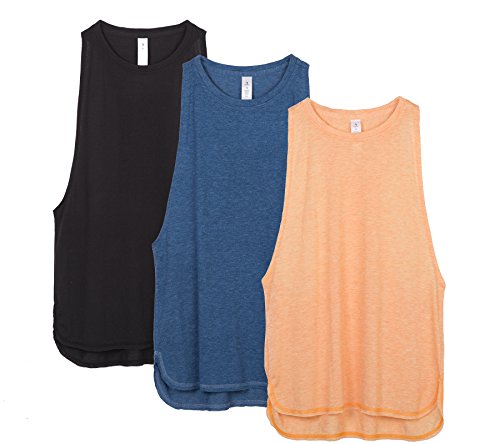 icyzone Damen Sport Top Locker - Atmungsaktive Fitness Shirt Muscle Tank Top Sport Oberteile, 3er Pack (XS, Black/Denim/Pumpkin) von icyzone