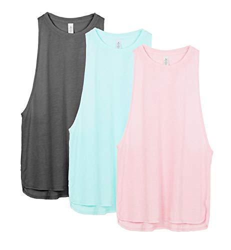 icyzone Damen Sport Top Locker - Atmungsaktive Fitness Shirt Muscle Tank Top Sport Oberteile, 3er Pack (L, Charcoal/Pearl Blush/Aqua) von icyzone