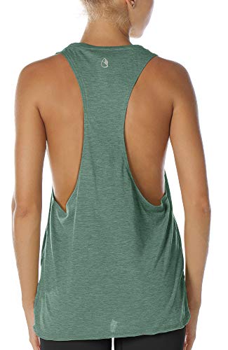 icyzone Sport Tank Top Damen Locker - Yoga Fitness Shirt atmungsaktive Sport Tops (L, Green) von icyzone