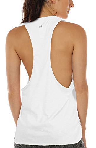 icyzone Sport Tank Top Damen Locker - Yoga Fitness Shirt atmungsaktive Sport Tops (L, White) von icyzone