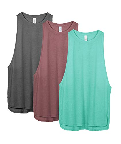 icyzone Damen Sport Top Locker - Atmungsaktive Fitness Shirt Muscle Tank Top Sport Oberteile, 3er Pack (XL, Charcoal/Burgundy/Mint) von icyzone