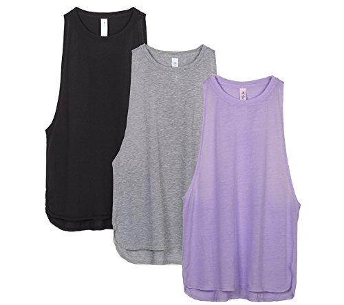 icyzone Damen Sport Top Locker - Atmungsaktive Fitness Shirt Muscle Tank Top Sport Oberteile, 3er Pack (L, Black/Grey/Lavender) von icyzone