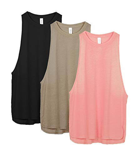 icyzone Damen Sport Top Locker - Atmungsaktive Fitness Shirt Muscle Tank Top Sport Oberteile, 3er Pack (L, Black/Beige/Pale Blush) von icyzone