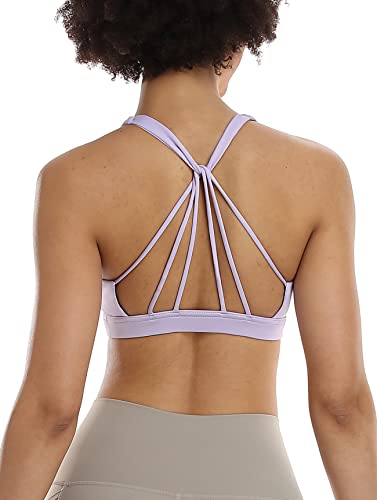 icyzone Damen Yoga Sport-BH mit Gepolstert - Atmungsaktiv Ohne Bügel Sports Bra, Stappy Fitness Gym BH (M, Lilac) von icyzone