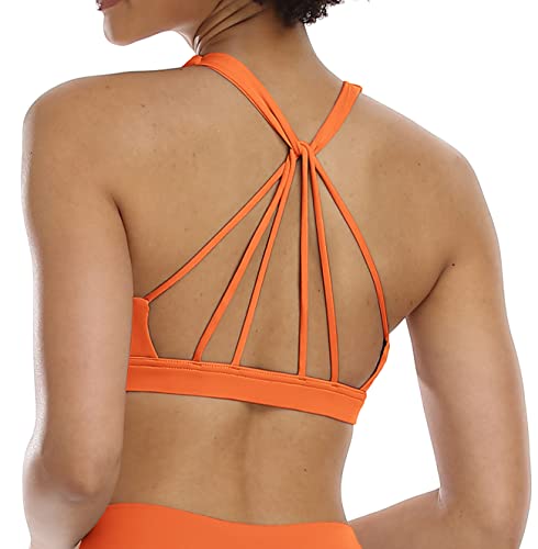 icyzone Damen Yoga Sport-BH mit Gepolstert - Atmungsaktiv Ohne Bügel Sports Bra, Stappy Fitness Gym BH (M, Neon Orange) von icyzone