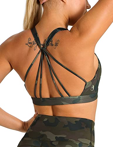 icyzone Damen Yoga Sport-BH mit Gepolstert - Atmungsaktiv Ohne Bügel Sports Bra, Stappy Fitness Gym BH (XL, Army Camo) von icyzone