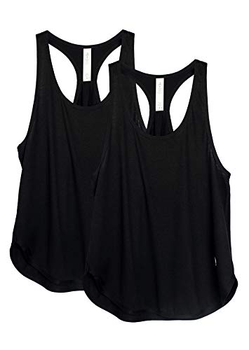 icyzone Yoga Sport Tank Top Damen Racerback Lauftop Fitness Running Shirt Oberteile, 2er Pack (L, Black/Black) von icyzone