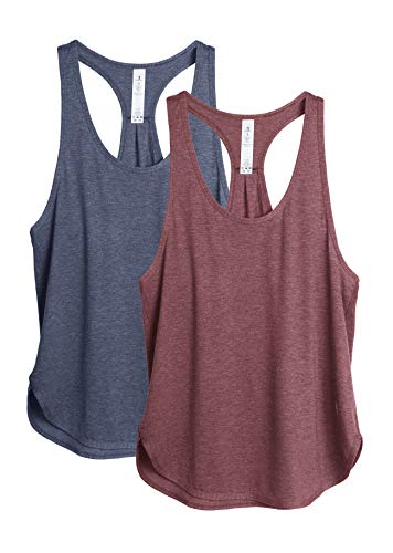 icyzone Yoga Sport Tank Top Damen Racerback Lauftop Fitness Running Shirt Oberteile, 2er Pack (L, Burgundy/Navy) von icyzone