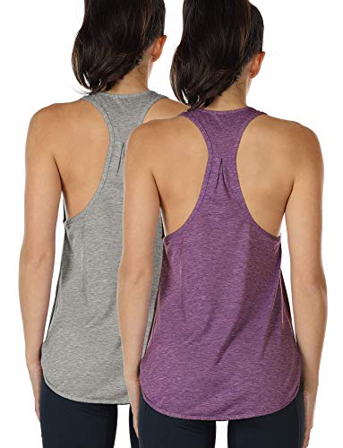 icyzone Yoga Sport Tank Top Damen Racerback Lauftop Fitness Running Shirt Oberteile, 2er Pack (L, Grey/Grape) von icyzone