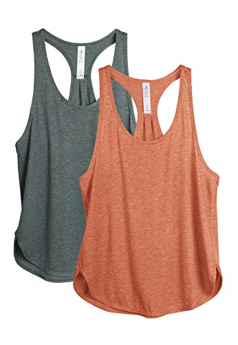 icyzone Yoga Sport Tank Top Damen Racerback Lauftop Fitness Running Shirt Oberteile, 2er Pack (L, Smoke Pine/Dusty Orange) von icyzone