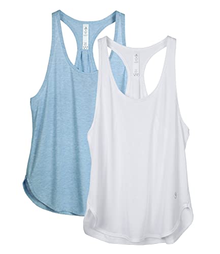 icyzone Yoga Sport Tank Top Damen Racerback Lauftop Fitness Running Shirt Oberteile, 2er Pack (L, White/Sky Blue) von icyzone