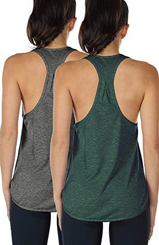 icyzone Yoga Sport Tank Top Damen Racerback Lauftop Fitness Running Shirt Oberteile, 2er Pack (M, Charcoal/Army) von icyzone