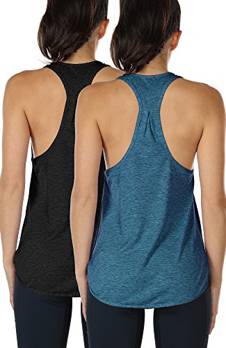 icyzone Yoga Sport Tank Top Damen Racerback Lauftop Fitness Running Shirt Oberteile, 2er Pack (XS, Black/Denim) von icyzone