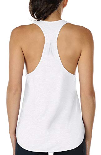 icyzone Yoga Sport Tank Top Damen Racerback Lauftop Fitness Running Shirt Oberteile (L, White) von icyzone