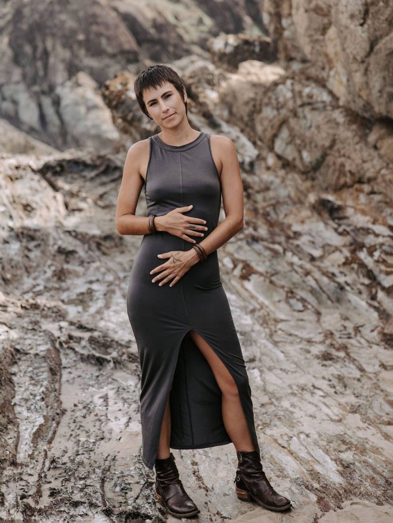 Slinky B Dress Lyocell Grey Tank Dress Mit High Split von idisdesigns