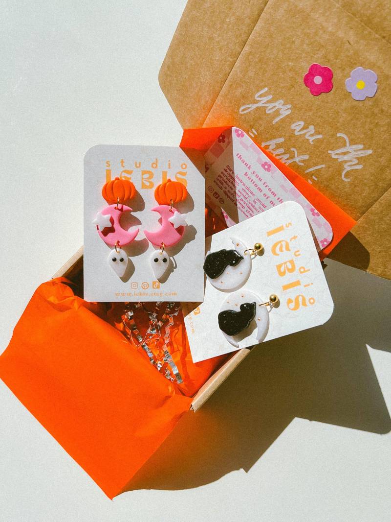 2 Ohrring Set/Herbst Ohrringe Kürbis Geist Gruselige Mond Iebis Geschenkidee Oktober von iebis