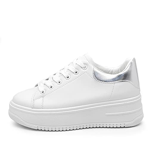 Damenschuhe Turnschuhe Sportschuhe Casual Platform Keil Hoch 677, 677 Weiß Silber, 39 EU von IF