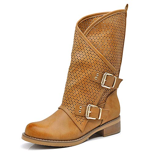 IF Fashion Damen Stiefel Stiefel Biker Schnallen Springerstiefel 337, - 628 Traforato Camel - Größe: 39 EU von IF