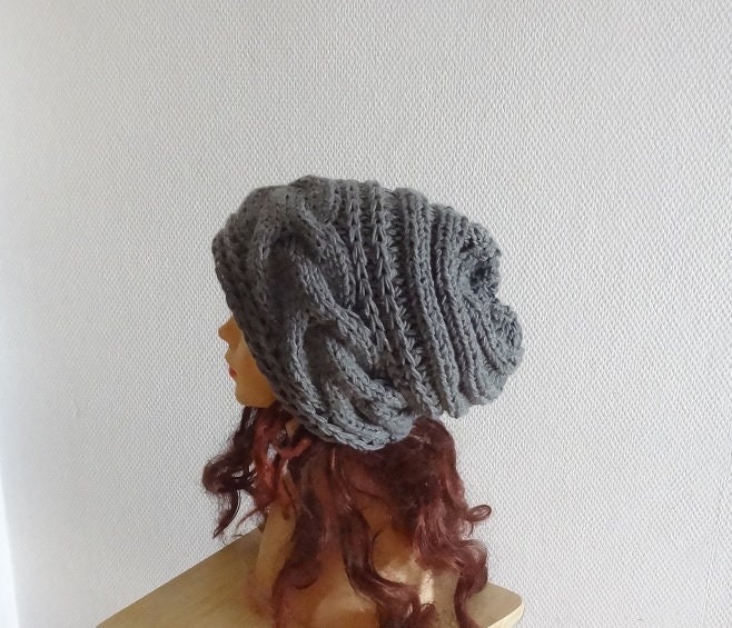 Damen Beanie Mütze Strickmütze Grobstrick Wintermode Männermütze Oversized Winter Unisex Große Graue von ifonkaa