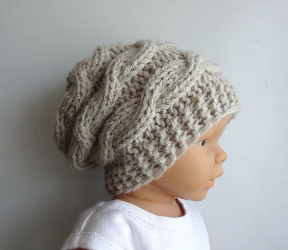 Handgestrickte Baby Slouchy Beanie Grobstrick Zopfmuster Mütze Aus Acryl von ifonkaa