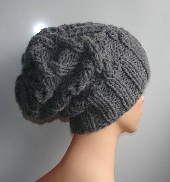 Handmade Strick Zopfmuster Hut Beanie Slouchy Große Männer Grau Baggy Warme Mütze Herren Hüte Grobstrick Slouchy Frauen von ifonkaa