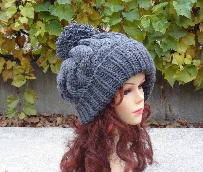 Slouchy Beanie Baggy Mütze Mit Pompom Damen Herrenmütze Oversized Wintermütze Große Dunkelgrau von ifonkaa