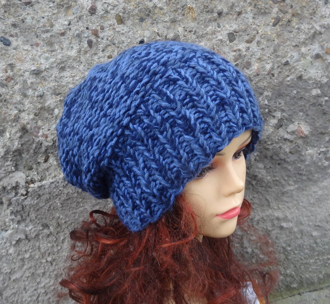 Slouchy Beanie Mütze - Herren Jeans Blau Strickmütze Chunky von ifonkaa