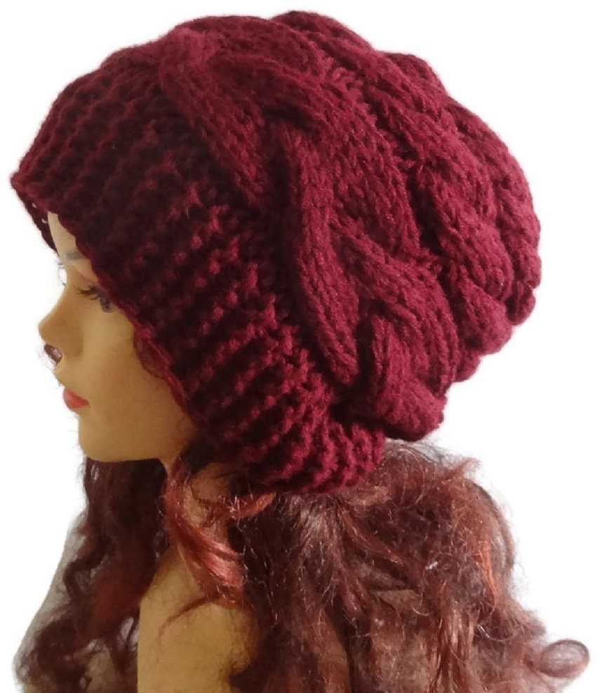 Slouchy Damen Strickmütze Rot Beanie Damenmode Wintermütze Unisex Mütze Strickkabel Große Slouchy Farben von ifonkaa