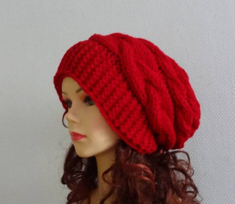 Slouchy Damen Strickmütze Rote Mütze Damenmode Wintermütze Beanie Unisex Zopfmuster Große Slouchy Hut Farben von ifonkaa