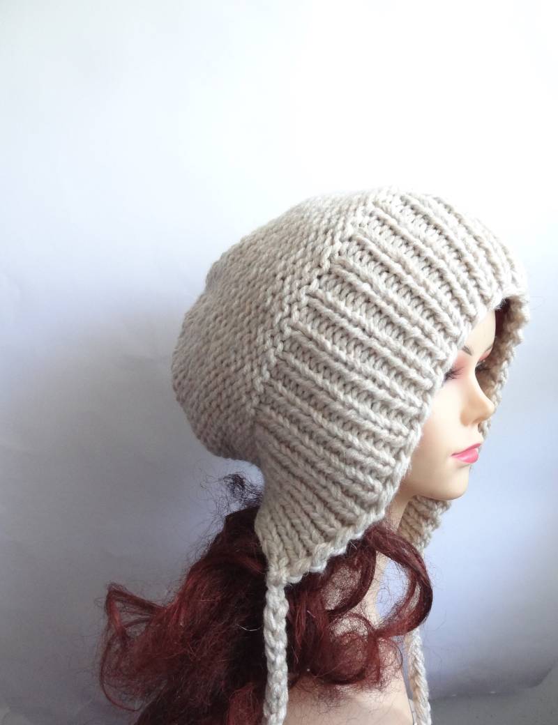 Slouchy Ear Flap Hat Grau Slouchy Mütze Strickmütze Frauen Haferflocken Hut Split Brim Beanie Accessoires Graue Wintermütze von ifonkaa
