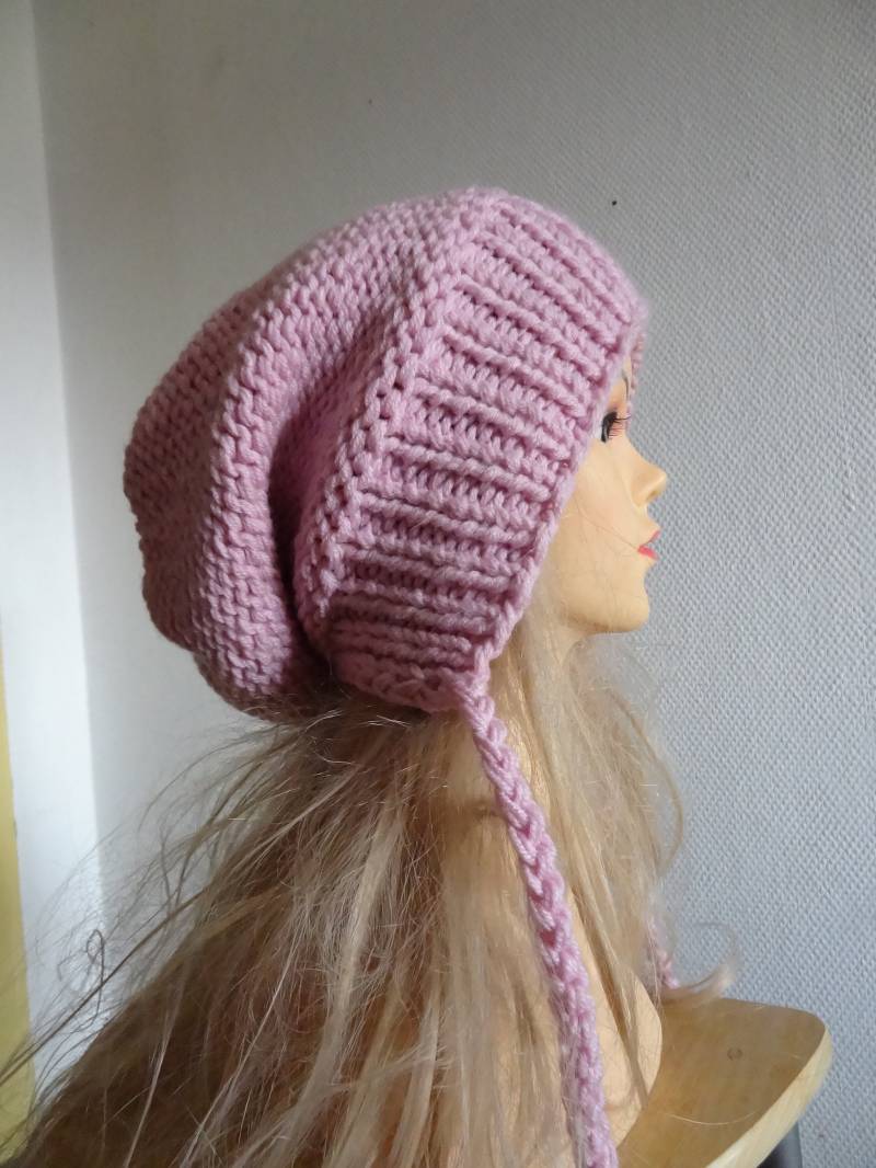 Slouchy Ohrenklappen Mütze Beanie Strickmütze Frauen Accessoires Grau Wintermütze Hut Mit Krawatten Größen Farben von ifonkaa