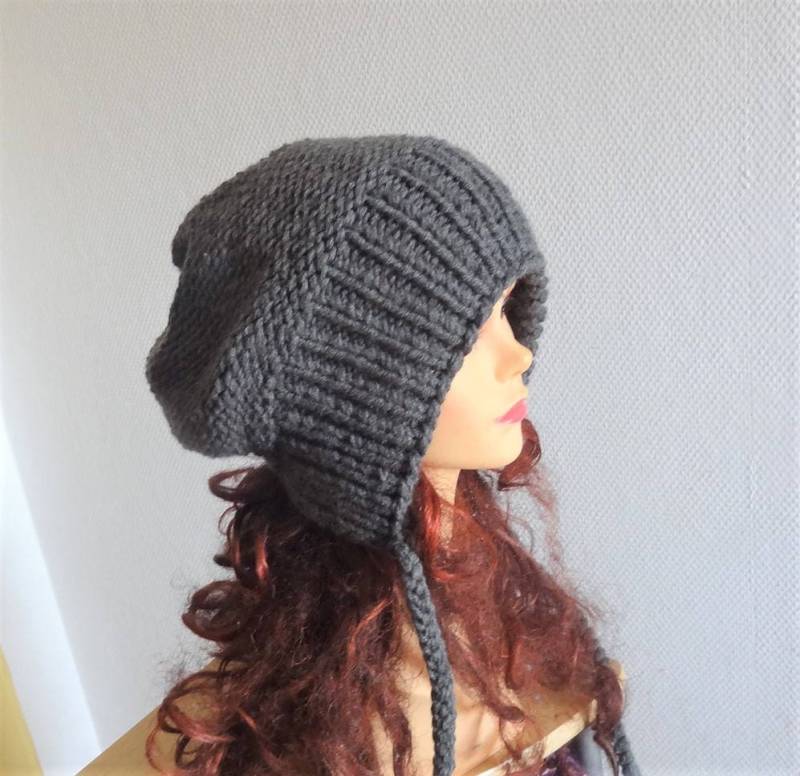 Slouchy Ear Flap Hat Grau Slouchy Hut Strickmütze Damen Split Brim Beanie Accessoires Wintermütze von ifonkaa